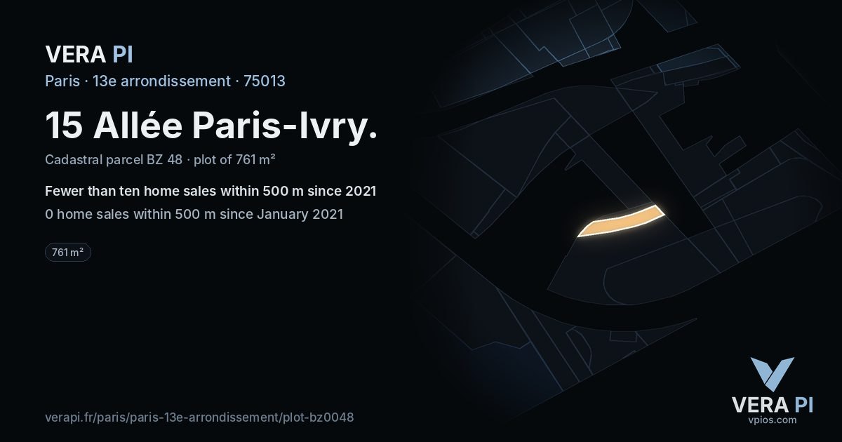 15 Allée Paris-Ivry, 13e arrondissement at night – the plot lit, the parcels around coloured by the prices near them