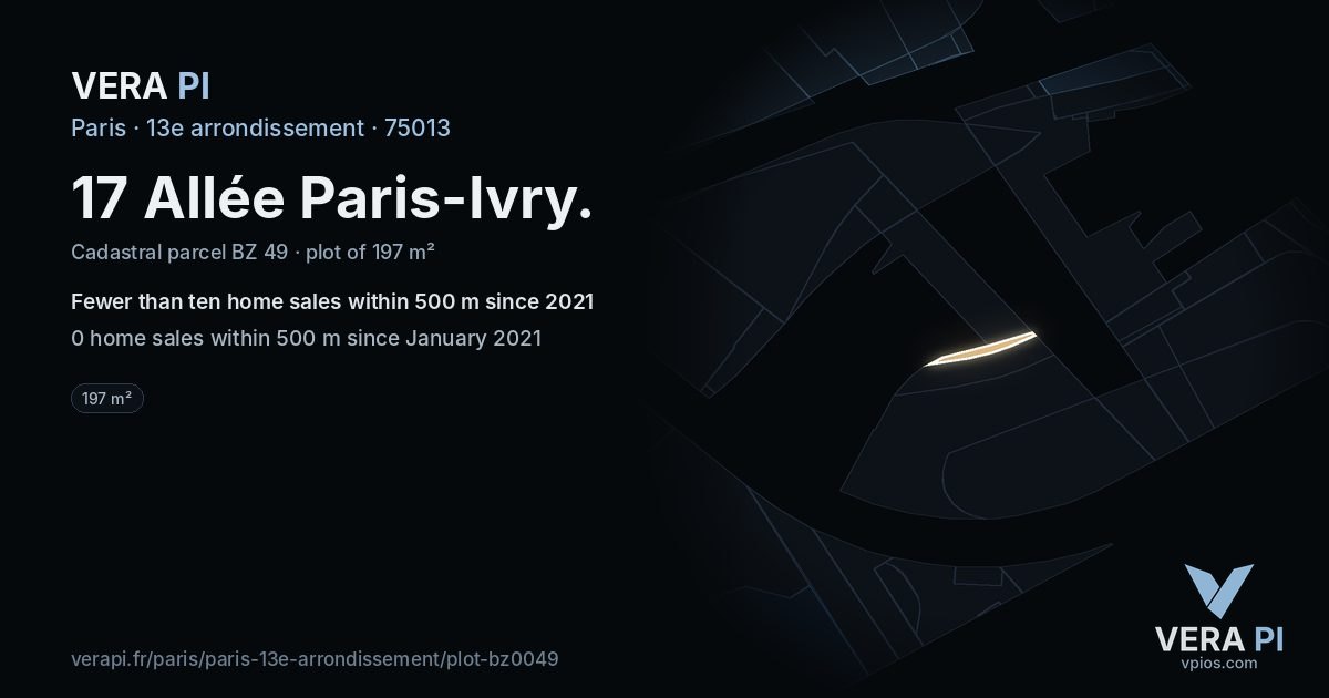 17 Allée Paris-Ivry, 13e arrondissement at night – the plot lit, the parcels around coloured by the prices near them