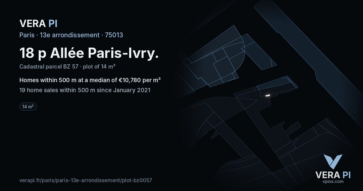 18 p Allée Paris-Ivry, 13e arrondissement at night – the plot lit, the parcels around coloured by the prices near them