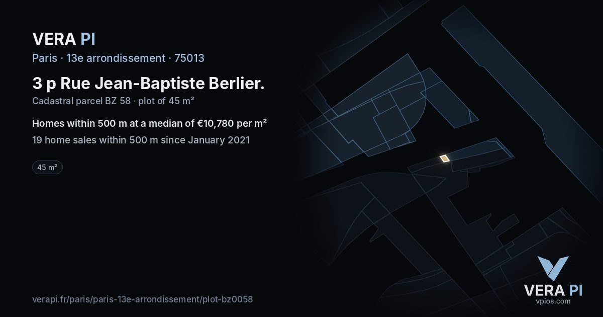 3 p Rue Jean-Baptiste Berlier, 13e arrondissement at night – the plot lit, the parcels around coloured by the prices near them