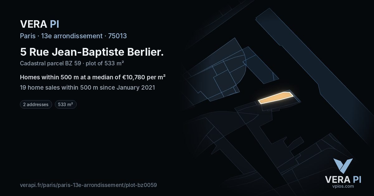 5 Rue Jean-Baptiste Berlier, 13e arrondissement at night – the plot lit, the parcels around coloured by the prices near them