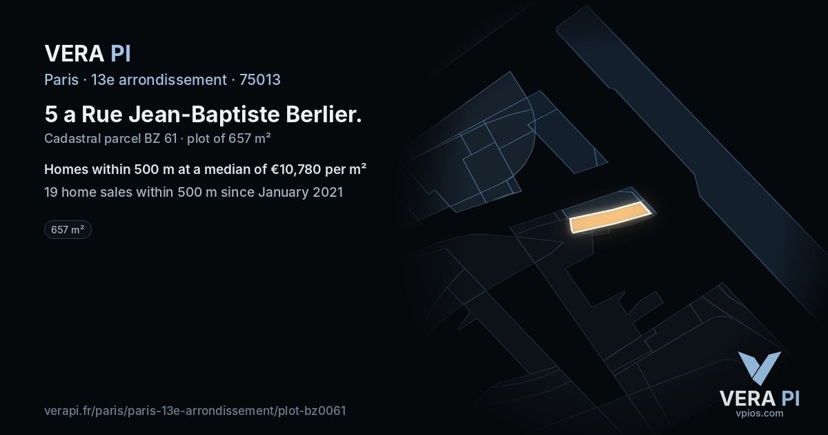 5 a Rue Jean-Baptiste Berlier, 13e arrondissement at night – the plot lit, the parcels around coloured by the prices near them
