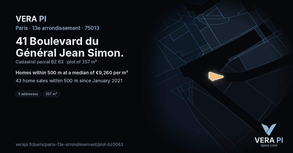 41 Boulevard du Général Jean Simon, 13e arrondissement at night – the plot lit, the parcels around coloured by the prices near them