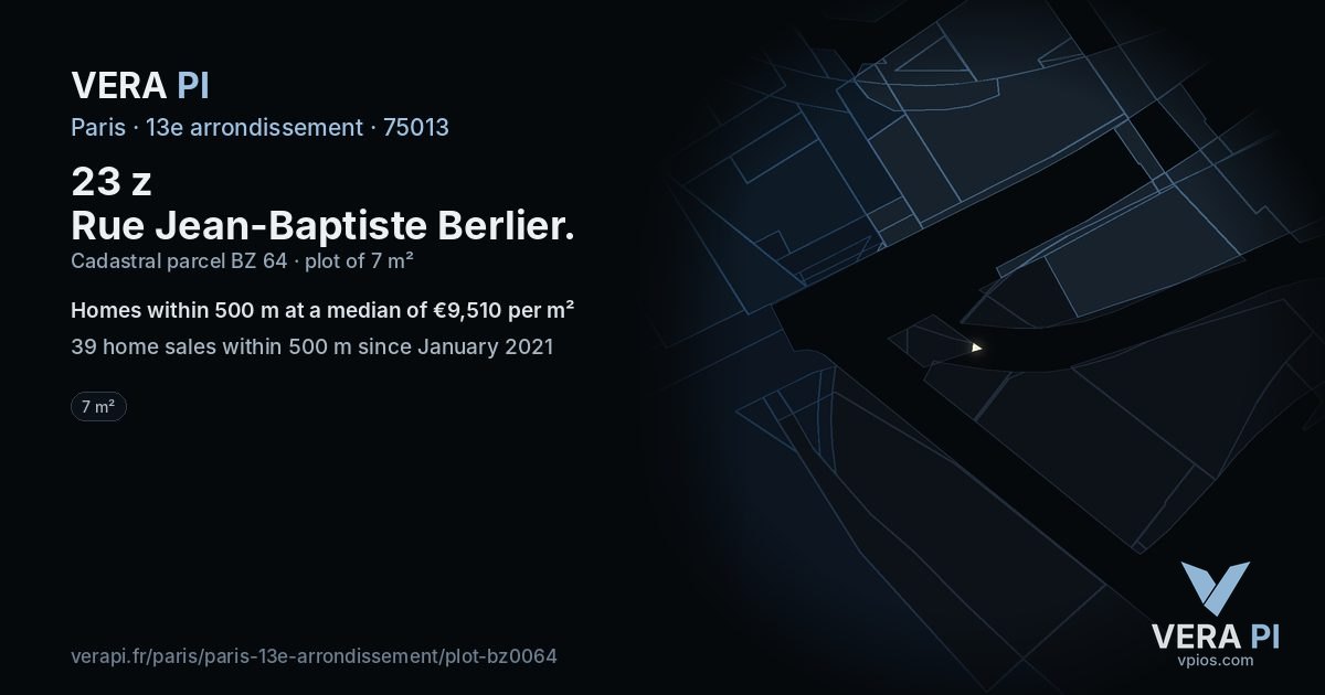 23 z Rue Jean-Baptiste Berlier, 13e arrondissement at night – the plot lit, the parcels around coloured by the prices near them