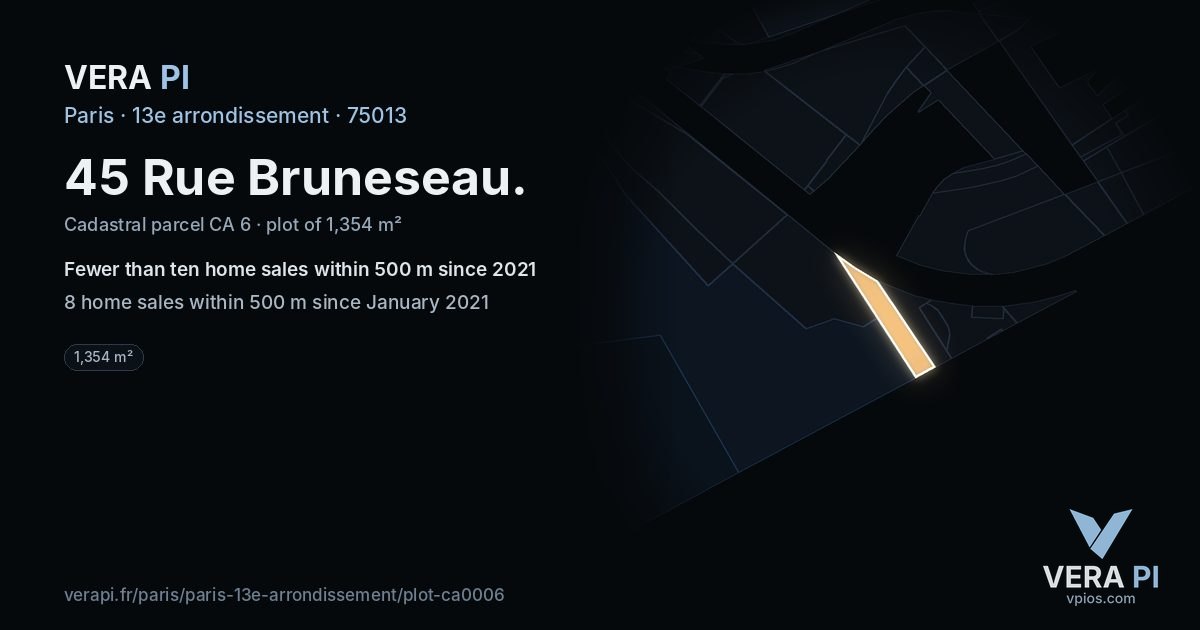 45 Rue Bruneseau, 13e arrondissement at night – the plot lit, the parcels around coloured by the prices near them