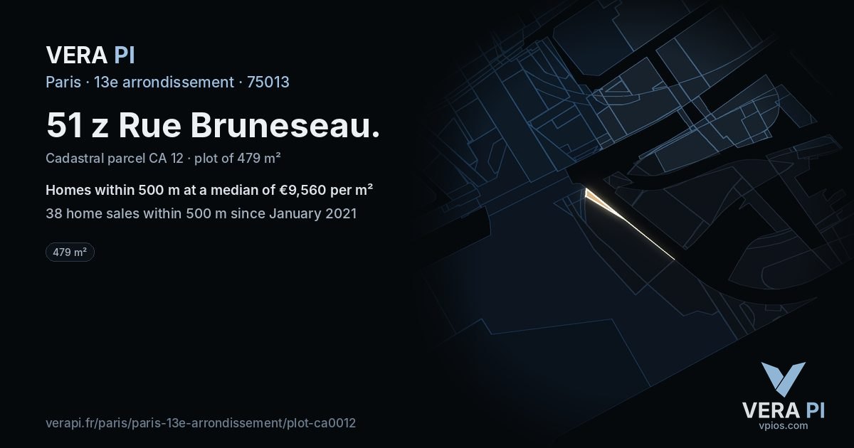 51 z Rue Bruneseau, 13e arrondissement at night – the plot lit, the parcels around coloured by the prices near them