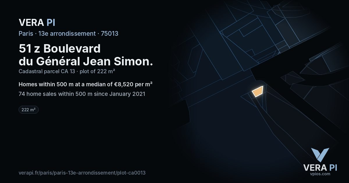 51 z Boulevard du Général Jean Simon, 13e arrondissement at night – the plot lit, the parcels around coloured by the prices near them