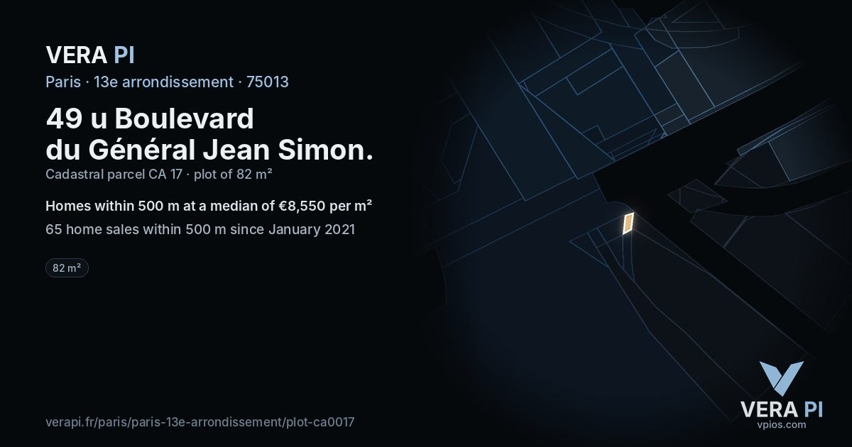 49 u Boulevard du Général Jean Simon, 13e arrondissement at night – the plot lit, the parcels around coloured by the prices near them