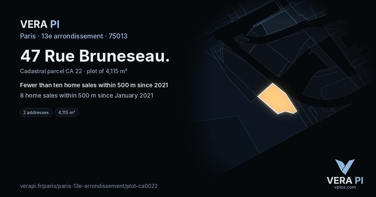 47 Rue Bruneseau, 13e arrondissement at night – the plot lit, the parcels around coloured by the prices near them