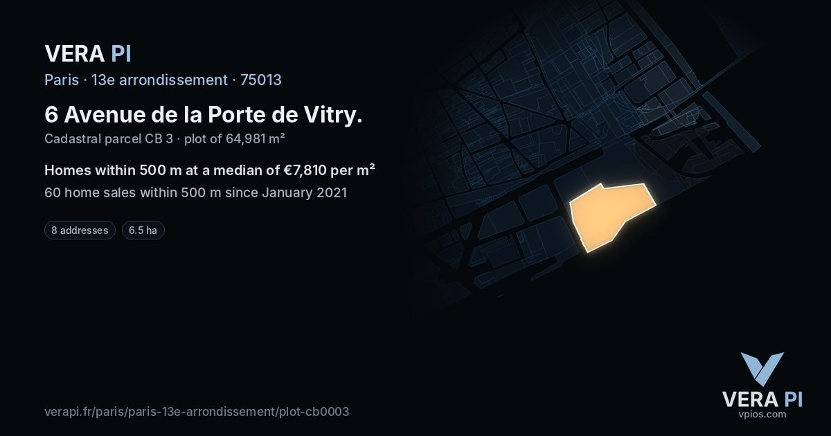 6 Avenue de la Porte de Vitry, 13e arrondissement at night – the plot lit, the parcels around coloured by the prices near them