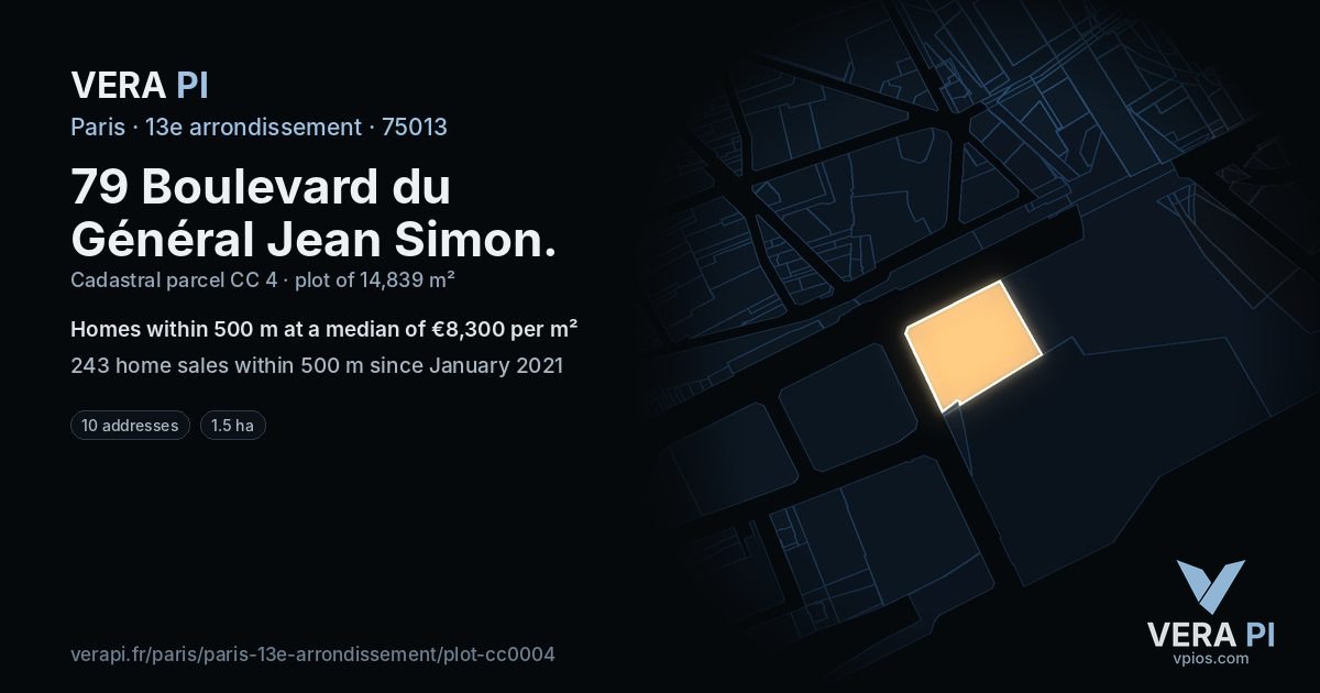 79 Boulevard du Général Jean Simon, 13e arrondissement at night – the plot lit, the parcels around coloured by the prices near them