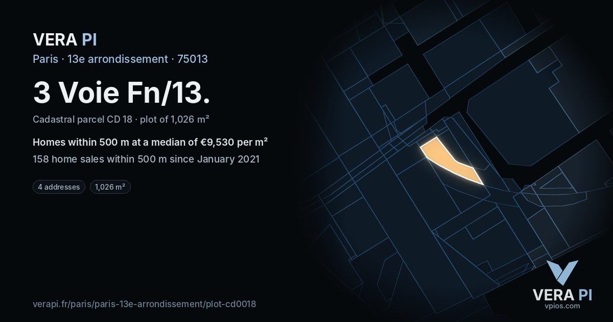 3 Voie Fn/13, 13e arrondissement at night – the plot lit, the parcels around coloured by the prices near them