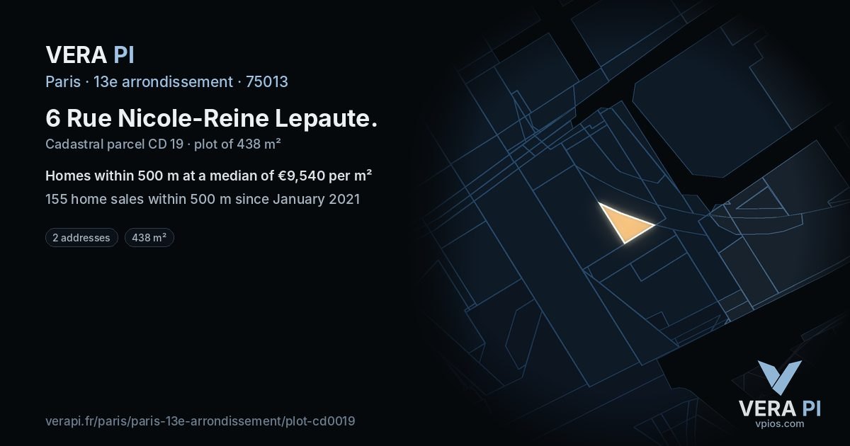 6 Rue Nicole-Reine Lepaute, 13e arrondissement at night – the plot lit, the parcels around coloured by the prices near them
