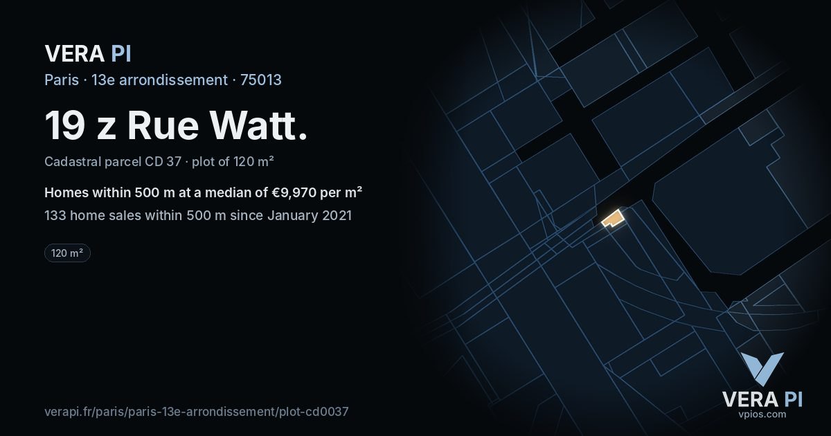 19 z Rue Watt, 13e arrondissement at night – the plot lit, the parcels around coloured by the prices near them