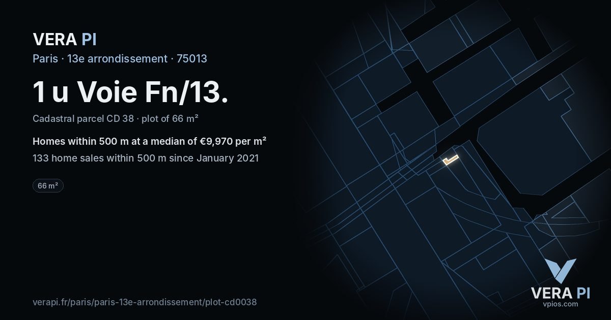 1 u Voie Fn/13, 13e arrondissement at night – the plot lit, the parcels around coloured by the prices near them