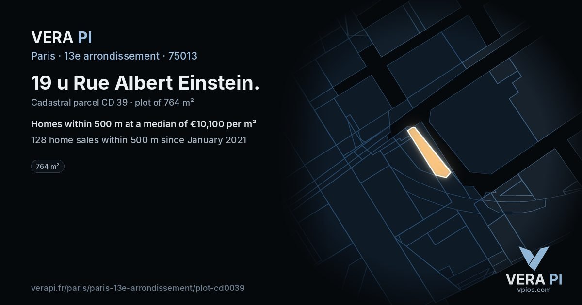 19 u Rue Albert Einstein, 13e arrondissement at night – the plot lit, the parcels around coloured by the prices near them