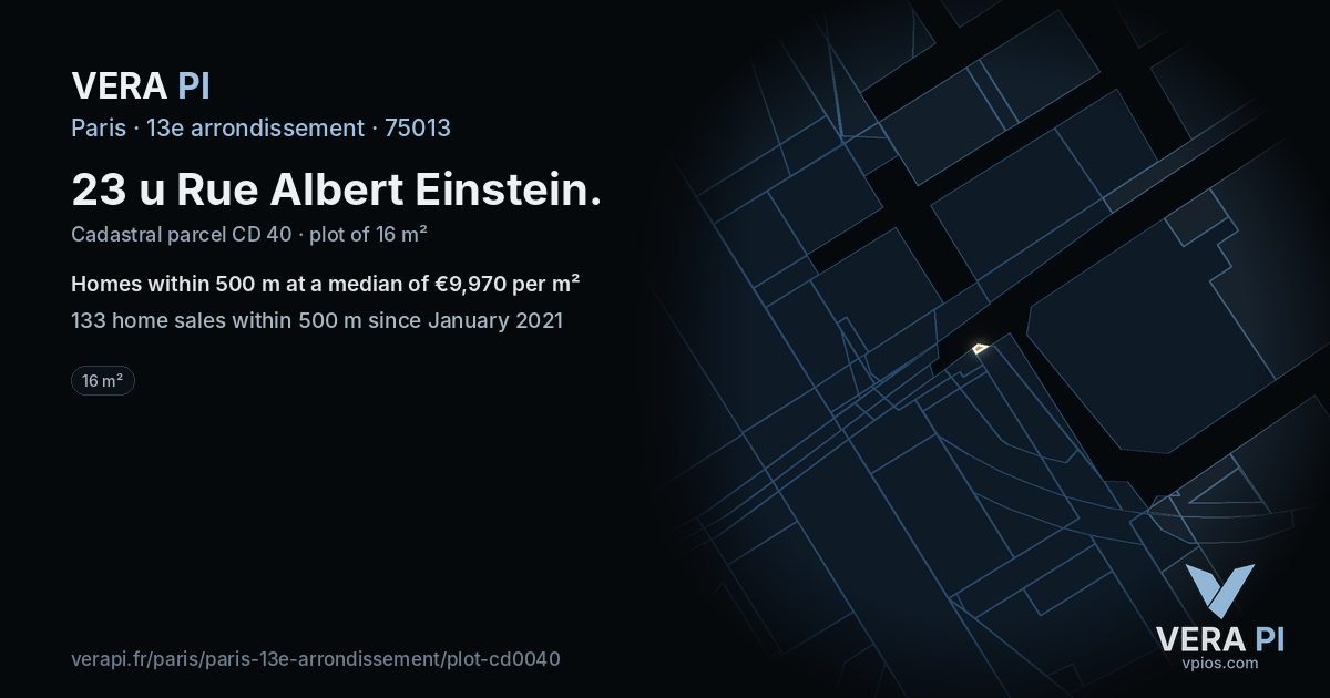23 u Rue Albert Einstein, 13e arrondissement at night – the plot lit, the parcels around coloured by the prices near them