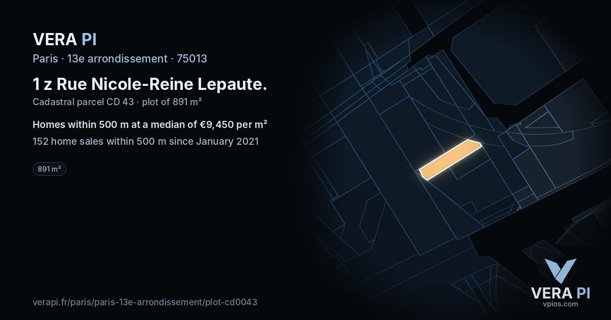 1 z Rue Nicole-Reine Lepaute, 13e arrondissement at night – the plot lit, the parcels around coloured by the prices near them