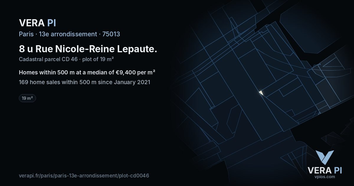 8 u Rue Nicole-Reine Lepaute, 13e arrondissement at night – the plot lit, the parcels around coloured by the prices near them