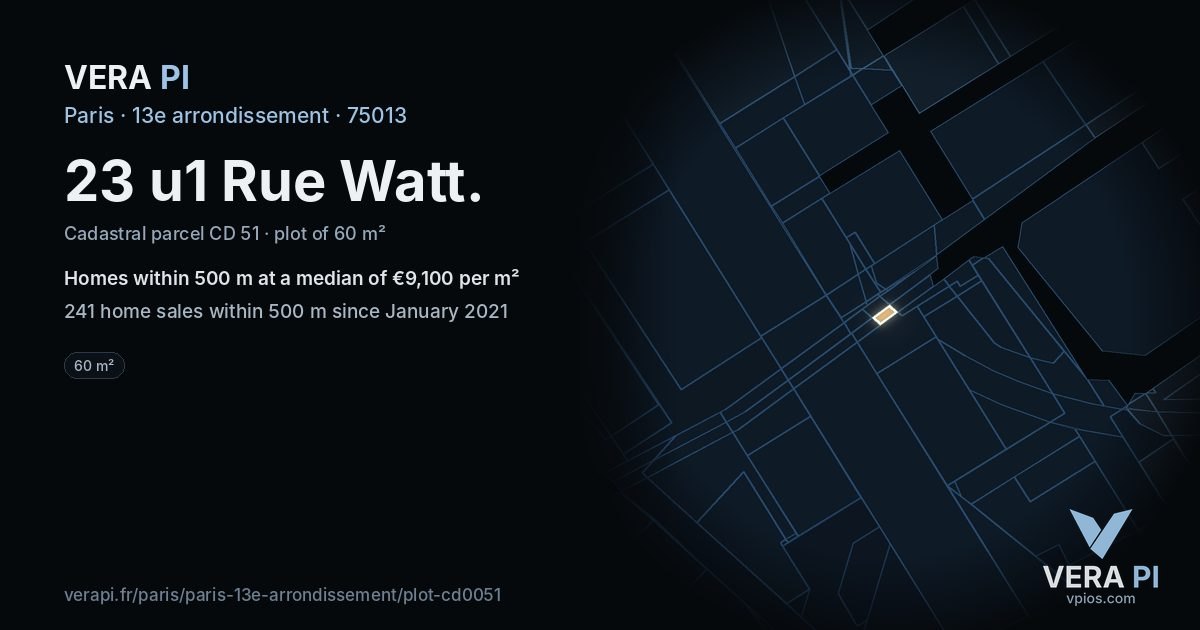 23 u1 Rue Watt, 13e arrondissement at night – the plot lit, the parcels around coloured by the prices near them