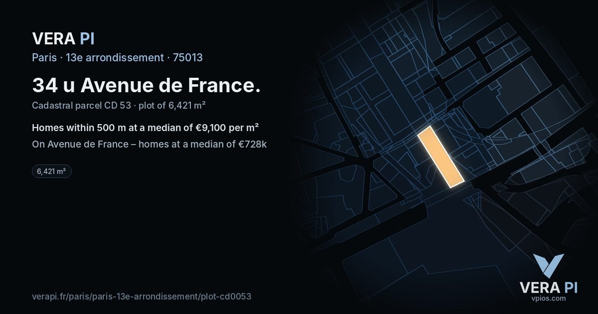 34 u Avenue de France, 13e arrondissement at night – the plot lit, the parcels around coloured by the prices near them
