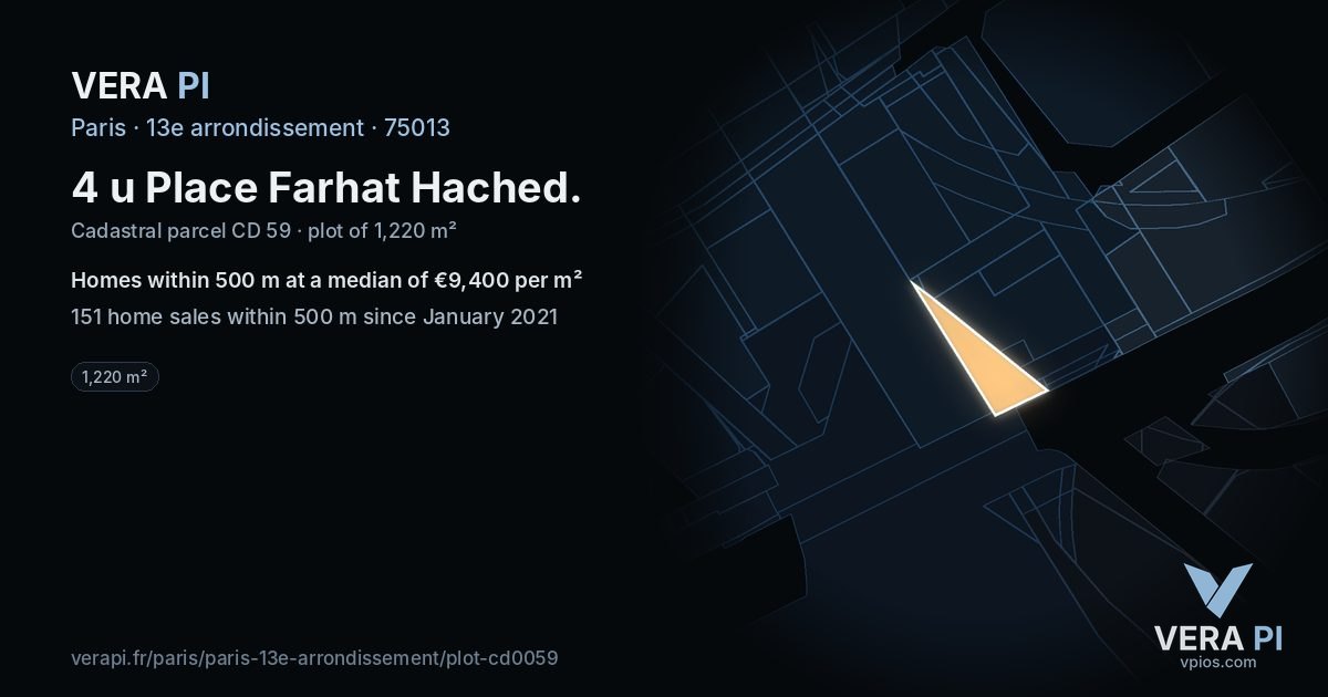 4 u Place Farhat Hached, 13e arrondissement at night – the plot lit, the parcels around coloured by the prices near them