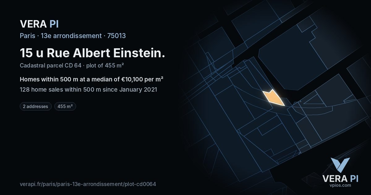 15 u Rue Albert Einstein, 13e arrondissement at night – the plot lit, the parcels around coloured by the prices near them