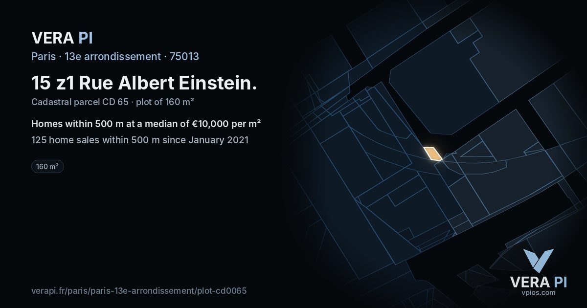 15 z1 Rue Albert Einstein, 13e arrondissement at night – the plot lit, the parcels around coloured by the prices near them