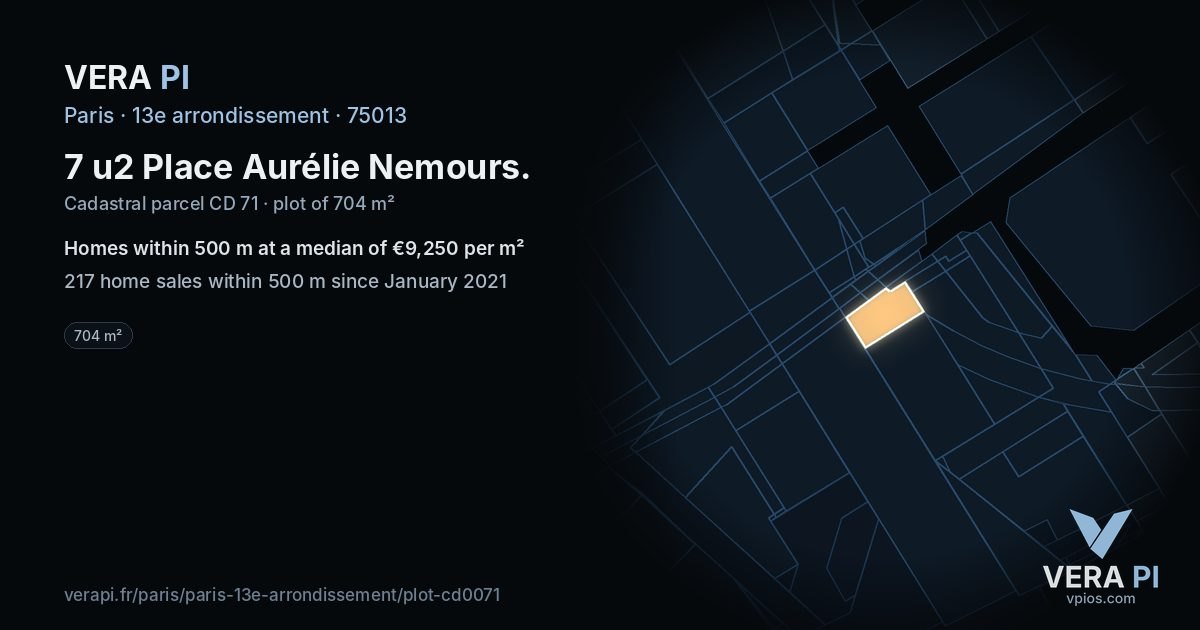 7 u2 Place Aurélie Nemours, 13e arrondissement at night – the plot lit, the parcels around coloured by the prices near them
