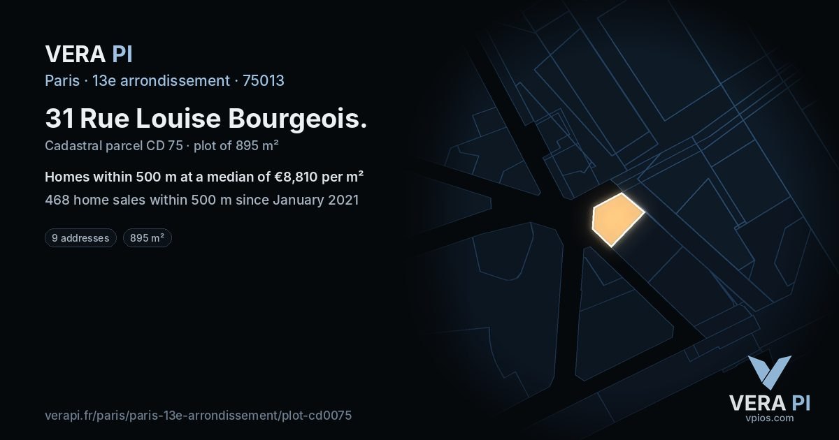 31 Rue Louise Bourgeois, 13e arrondissement at night – the plot lit, the parcels around coloured by the prices near them