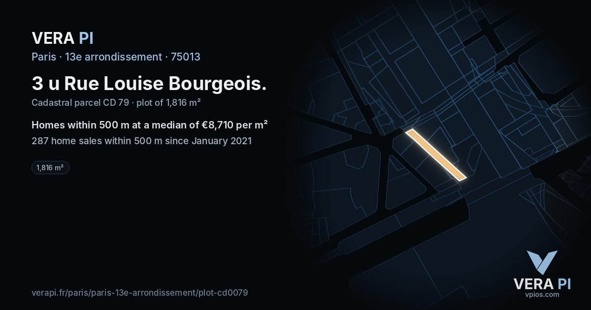 3 u Rue Louise Bourgeois, 13e arrondissement at night – the plot lit, the parcels around coloured by the prices near them