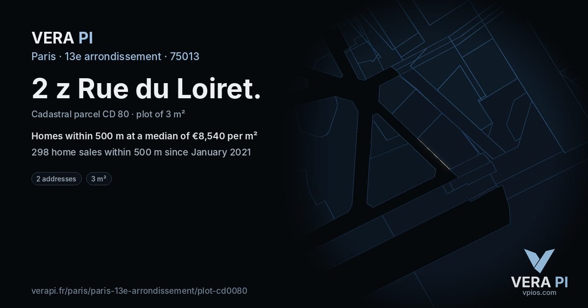 2 z Rue du Loiret, 13e arrondissement at night – the plot lit, the parcels around coloured by the prices near them