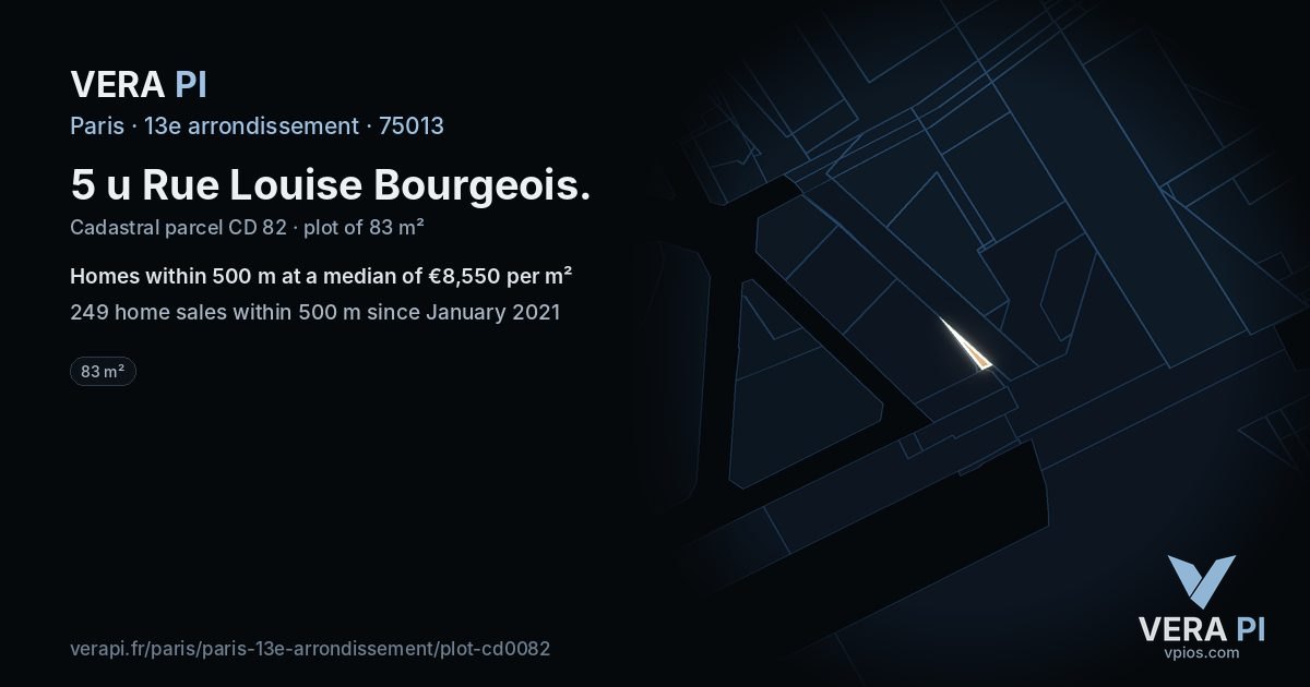 5 u Rue Louise Bourgeois, 13e arrondissement at night – the plot lit, the parcels around coloured by the prices near them