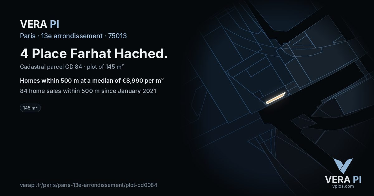 4 Place Farhat Hached, 13e arrondissement at night – the plot lit, the parcels around coloured by the prices near them