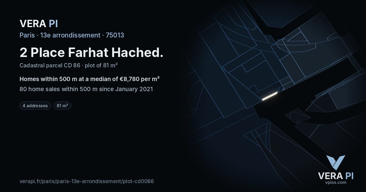 2 Place Farhat Hached, 13e arrondissement at night – the plot lit, the parcels around coloured by the prices near them