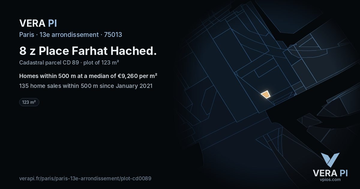 8 z Place Farhat Hached, 13e arrondissement at night – the plot lit, the parcels around coloured by the prices near them