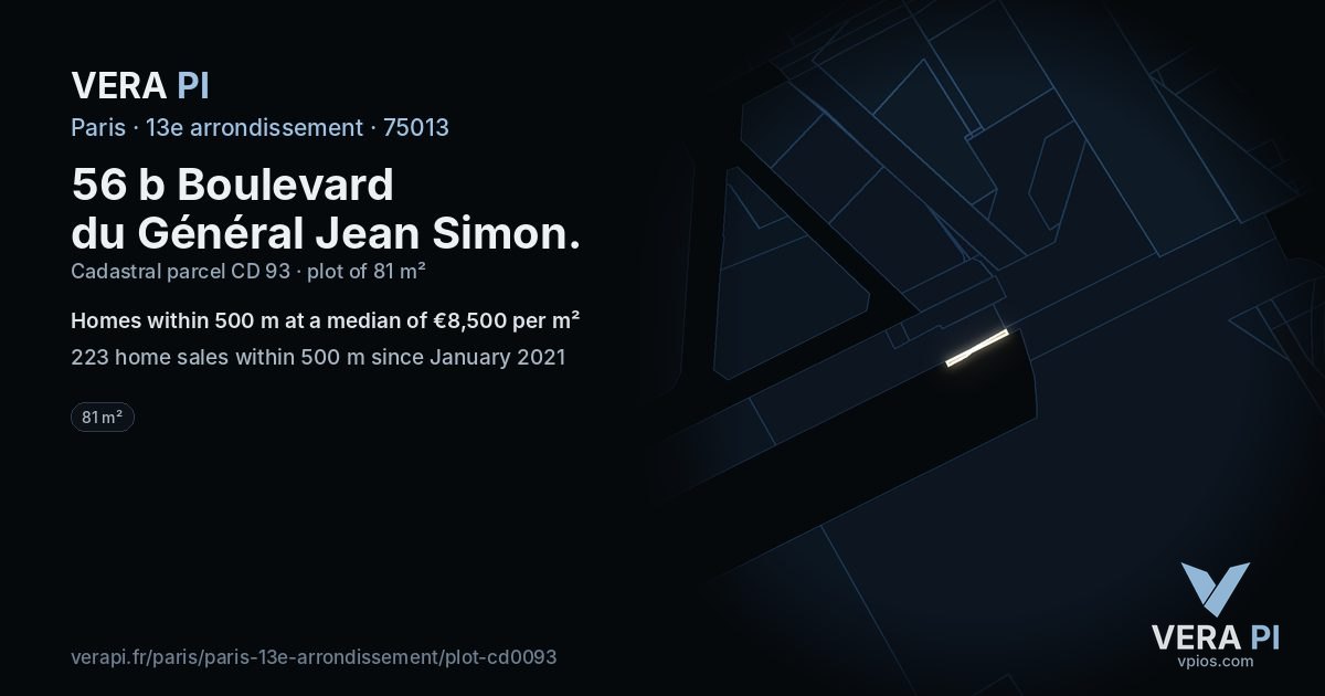 56 b Boulevard du Général Jean Simon, 13e arrondissement at night – the plot lit, the parcels around coloured by the prices near them