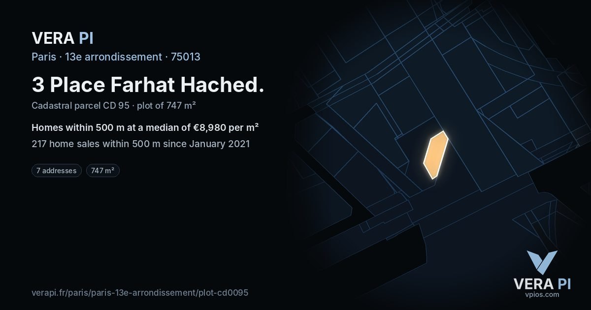3 Place Farhat Hached, 13e arrondissement at night – the plot lit, the parcels around coloured by the prices near them