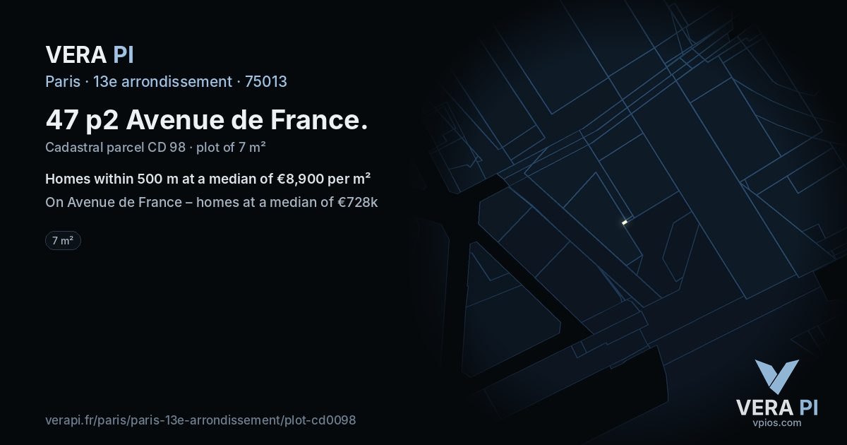 47 p2 Avenue de France, 13e arrondissement at night – the plot lit, the parcels around coloured by the prices near them