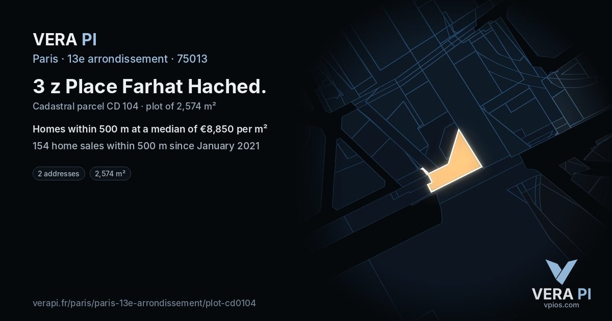 3 z Place Farhat Hached, 13e arrondissement at night – the plot lit, the parcels around coloured by the prices near them