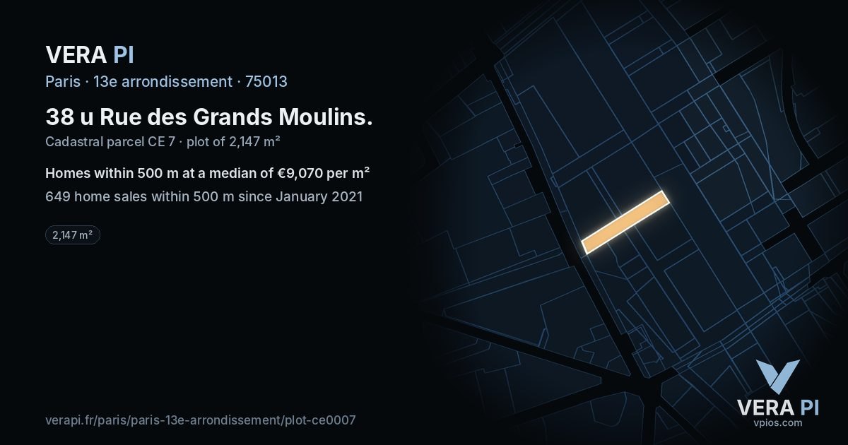 38 u Rue des Grands Moulins, 13e arrondissement at night – the plot lit, the parcels around coloured by the prices near them