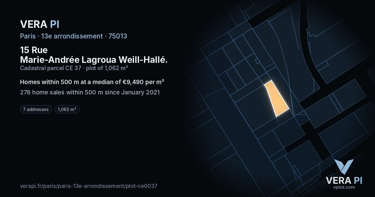 15 Rue Marie-Andrée Lagroua Weill-Hallé, 13e arrondissement at night – the plot lit, the parcels around coloured by the prices near them