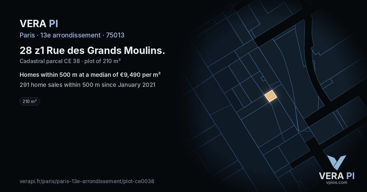 28 z1 Rue des Grands Moulins, 13e arrondissement at night – the plot lit, the parcels around coloured by the prices near them