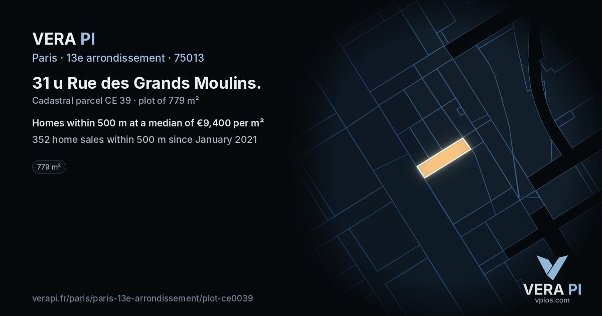 31 u Rue des Grands Moulins, 13e arrondissement at night – the plot lit, the parcels around coloured by the prices near them