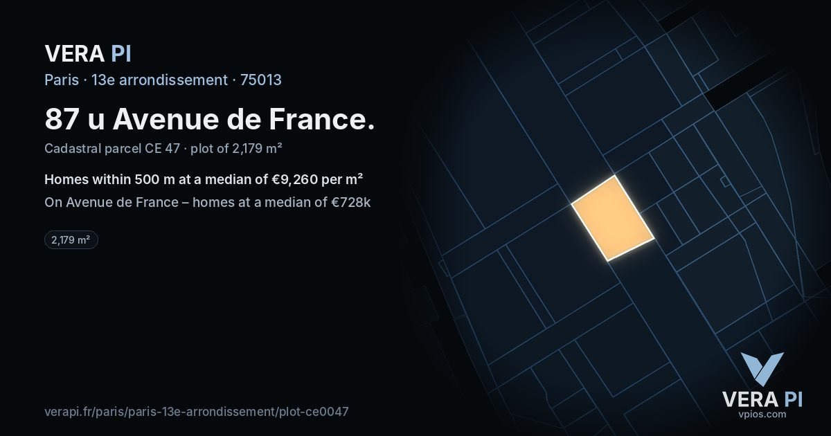 87 u Avenue de France, 13e arrondissement at night – the plot lit, the parcels around coloured by the prices near them