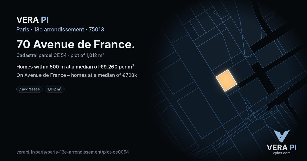 70 Avenue de France, 13e arrondissement at night – the plot lit, the parcels around coloured by the prices near them
