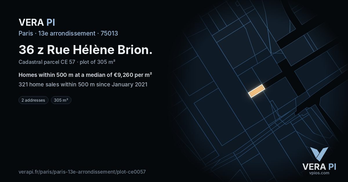 36 z Rue Hélène Brion, 13e arrondissement at night – the plot lit, the parcels around coloured by the prices near them