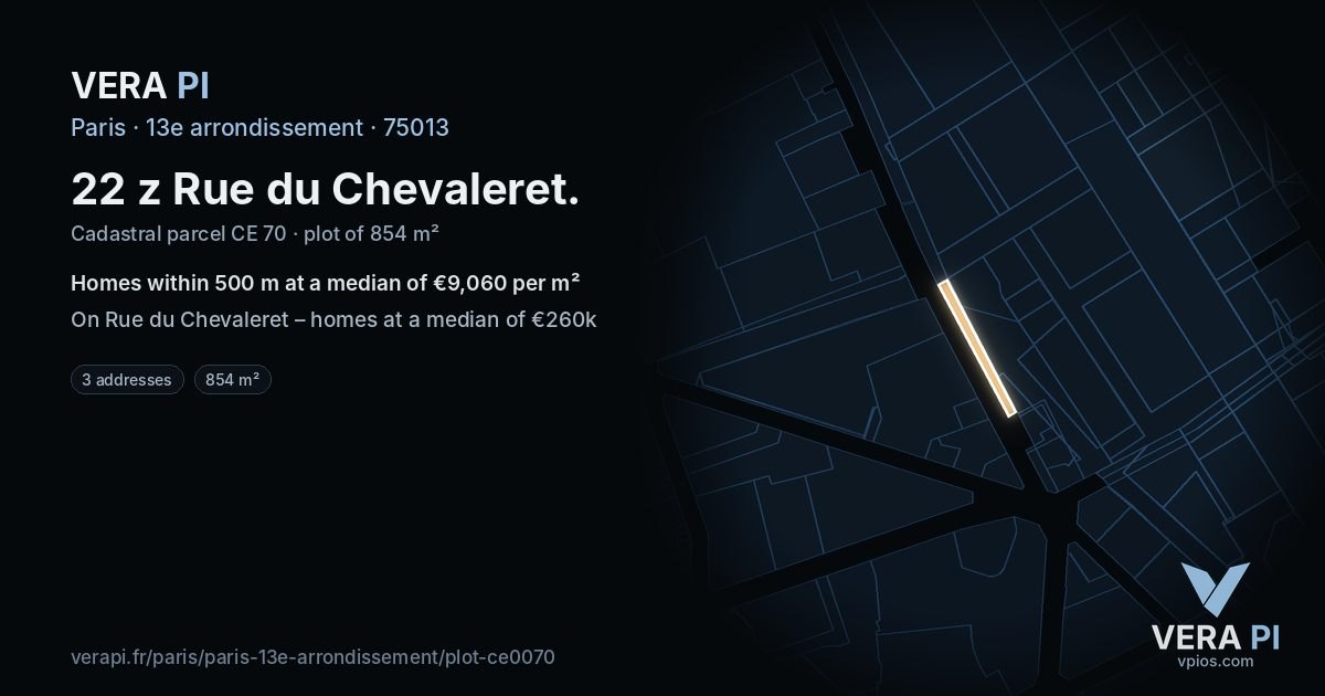 22 z Rue du Chevaleret, 13e arrondissement at night – the plot lit, the parcels around coloured by the prices near them