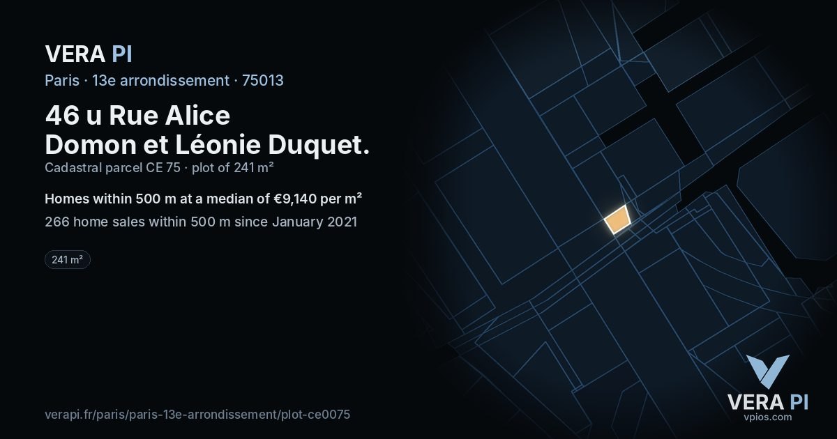 46 u Rue Alice Domon et Léonie Duquet, 13e arrondissement at night – the plot lit, the parcels around coloured by the prices near them