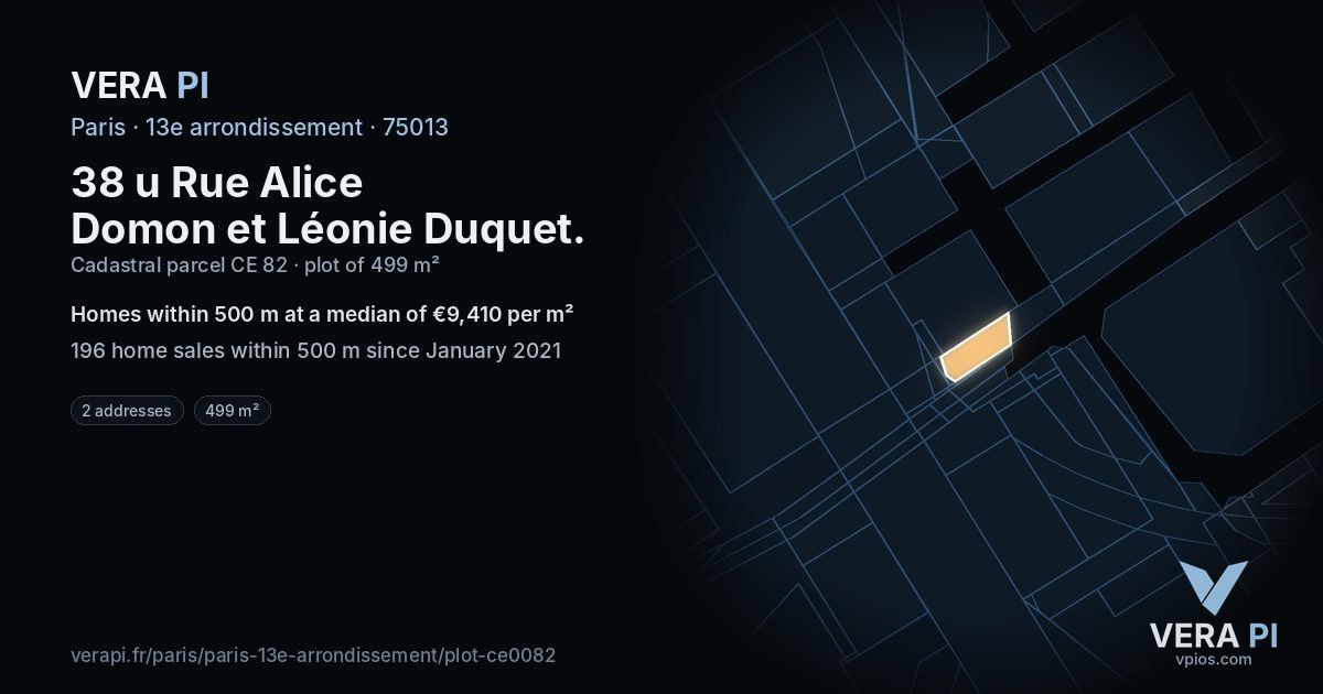 38 u Rue Alice Domon et Léonie Duquet, 13e arrondissement at night – the plot lit, the parcels around coloured by the prices near them